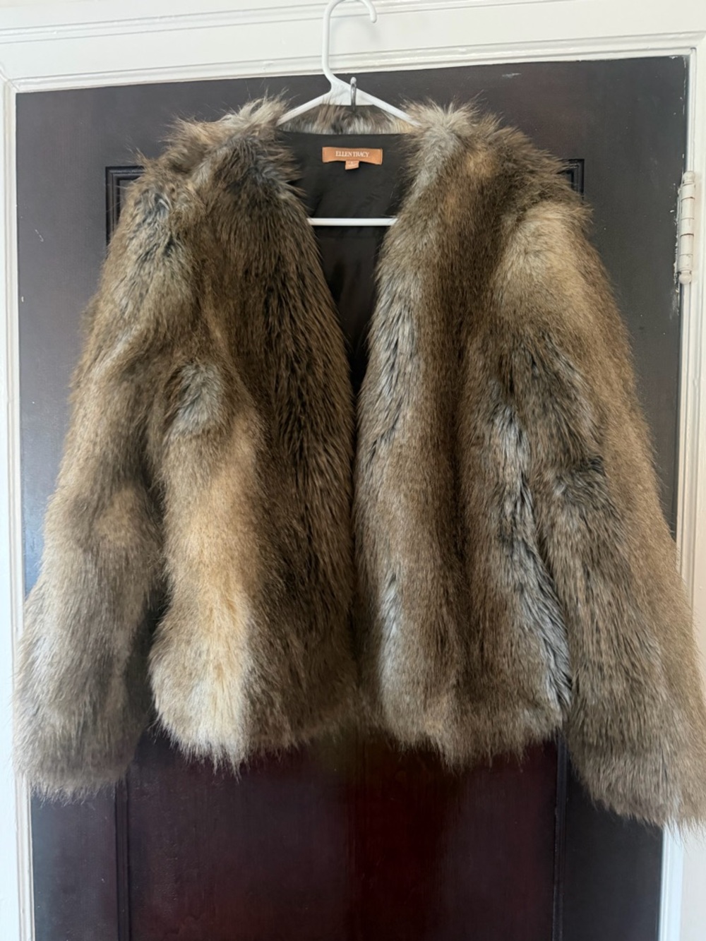 Ellen Tracy Faux Fur Coat in Brown and Cream Tones size large